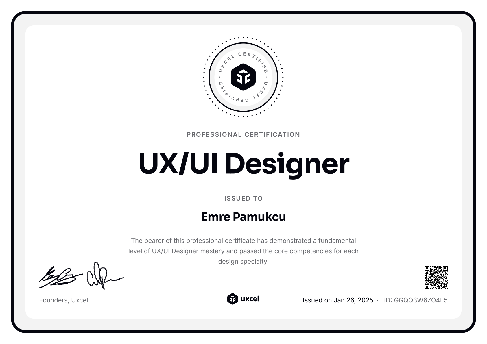 Emre Pamukcu's certificate